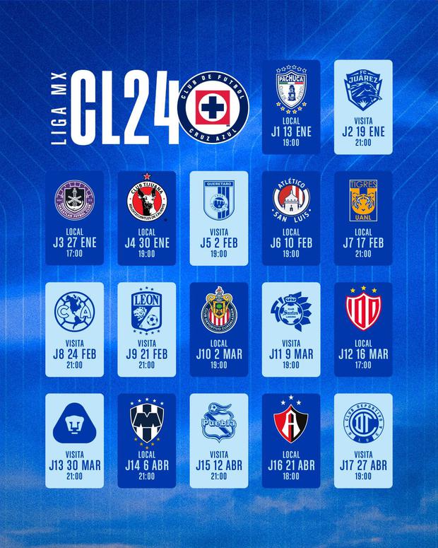 Calendario de Cruz Azul en el Torneo Clausura 2024. (Foto: @CruzAzul)
