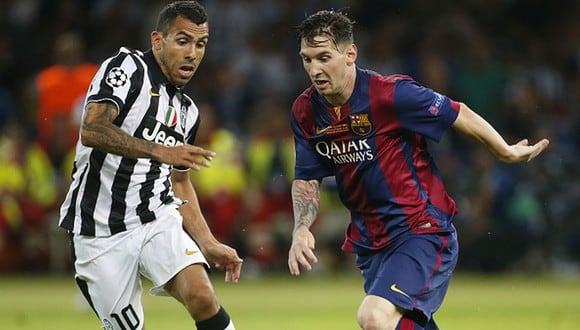 Lionel Messi y Carlos Tevez se enfrentaron en la final de la Champions League 2015 en Berlín. (Getty)