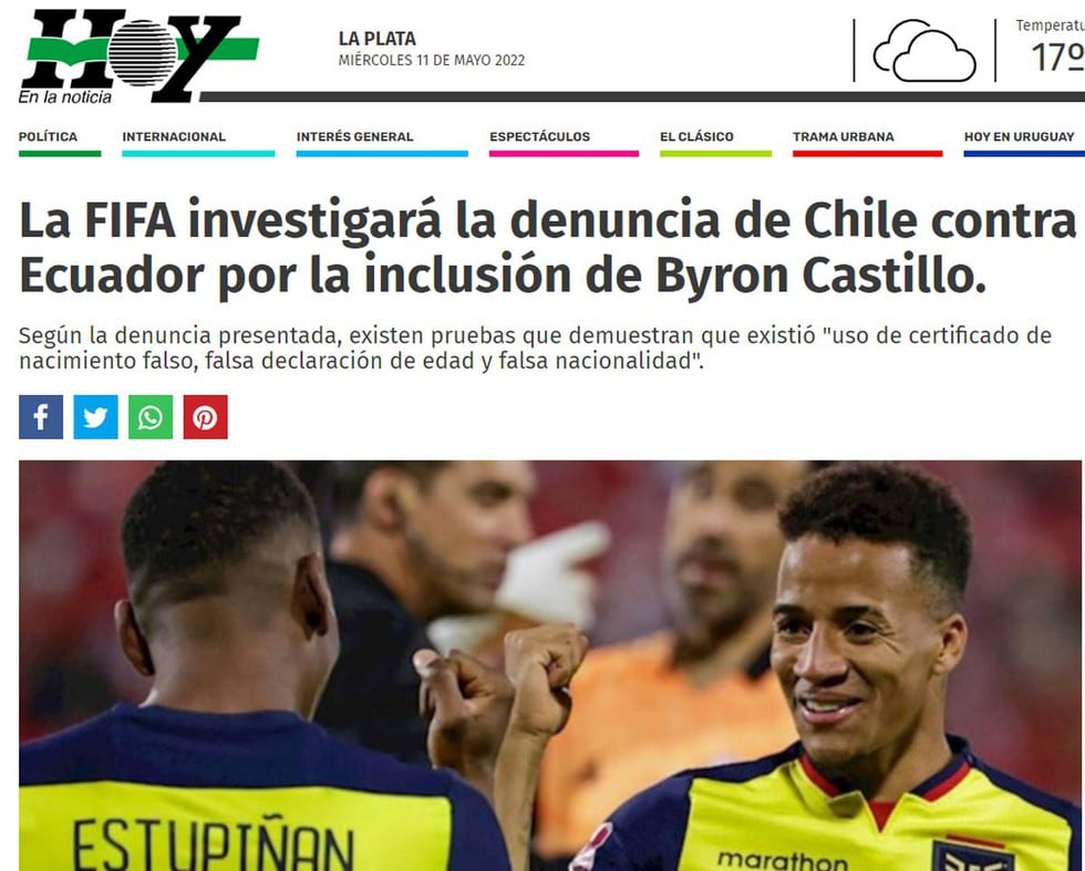 Así informa la prensa mundial tras decisión de FIFA de investigar a Byron Castillo por falsificación de documentos.