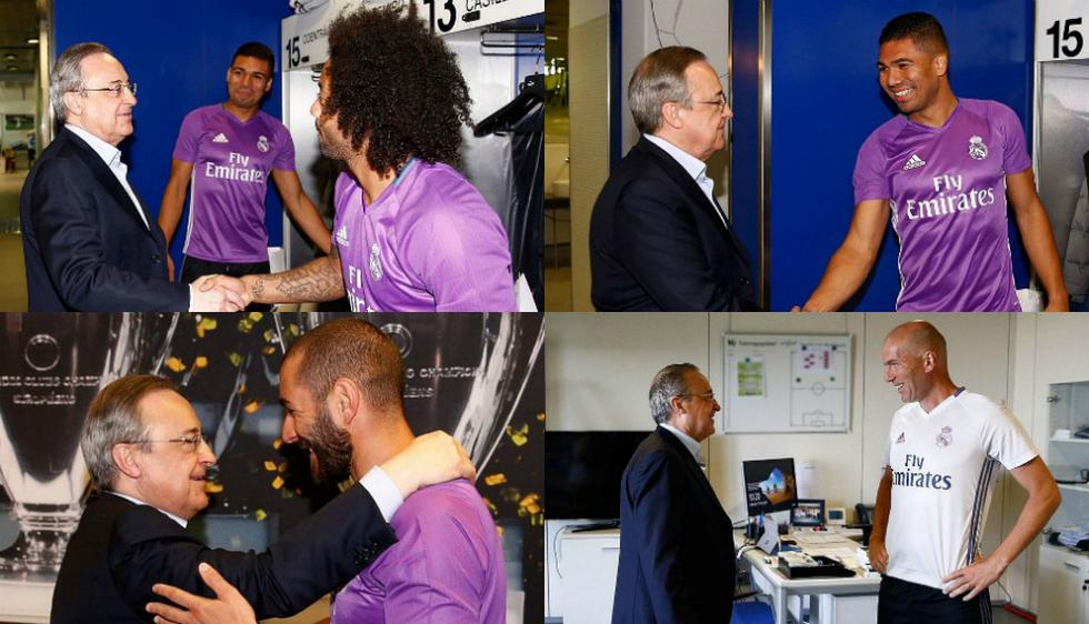 De esta manera recibió Florentino Pérez a sus jugadores del Real Madrid. (RMCF)
