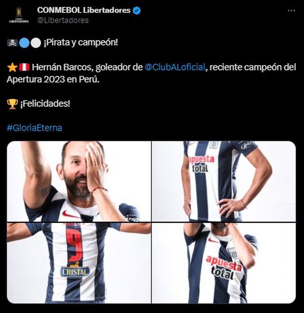 Conmebol felicitó a Hernán Barcos, por el título del Apertura 2023. (Foto: Twitter)