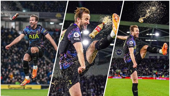 Harry Kane celebró gol con Tottenham pateando una botella. (Foto: EFE/Composición)