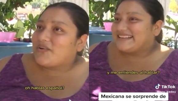La mexicana se mostró sorprendida al escuchar a la reportera española hablando en perfecto castellano. (Foto: @soy_kedey/TikTok)