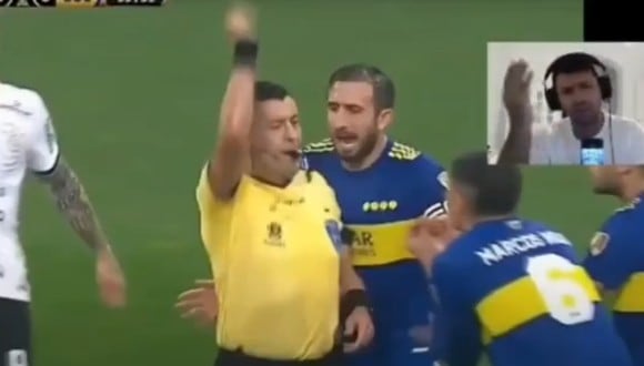 El 'Kun' Agüero reaccionó al polémico arbitraje de Roberto Tóbar en el Boca Juniors vs. Corinthians. (Foto: Captura de Pantalla)