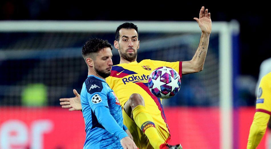 Sergio Busquets no podrá jugar la vuelta ante Napoli por acumulación de amarilla. (Getty)