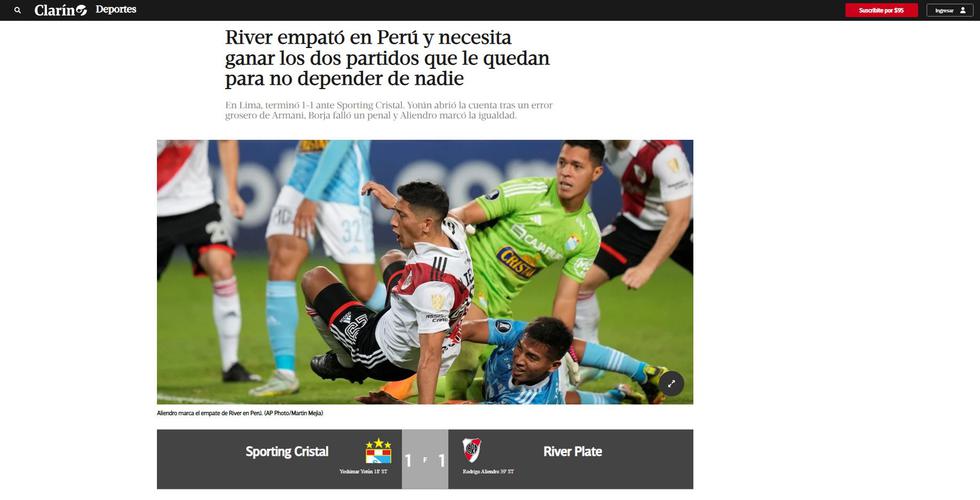 Chillido Aprendiz Todo tipo de Sporting Cristal vs. River: así reaccionó la prensa argentina tras el  empate | FOTOS | Deportes | FUTBOL-PERUANO | DEPOR