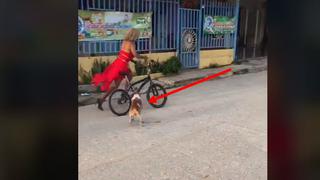 Un clásico: iba tranquila en su bicicleta hasta que vio a un perro y le dio el susto de su vida [VIDEO]