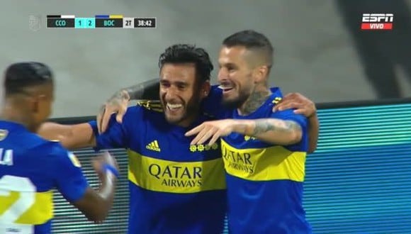Gol de Eduardo Salvio para el 2-1 de Boca vs. Central Córdoba. (Captura: ESPN)
