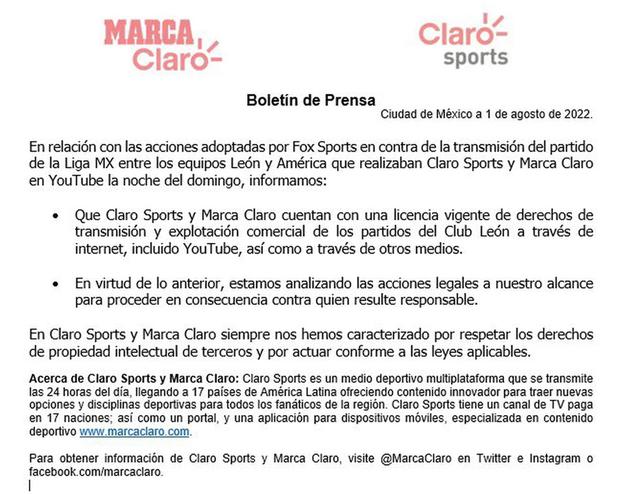 Marca Claro y su posición sobre la interrupción de la transmisión del León vs. América.  (Foto: Twitter/ @arturoelias).