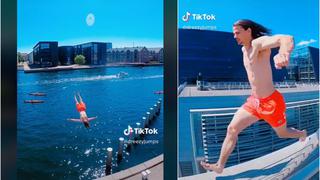 Arriesgó su vida: hombre remece TikTok tras lanzarse al mar luego de un increíble un salto mortal [VIDEO]