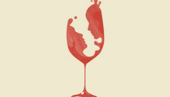En esta imagen, cuyo fondo es de color marfil, se aprecia el dibujo de una copa de vino y el de dos rostros. (Foto: MDZ Online)