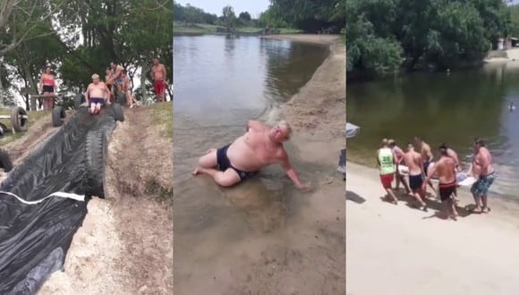 Un video viral muestra la dolorosa caída que sufrió un veraneante en un balneario argentino. | Crédito: @mel.montesdeoca / TikTok.