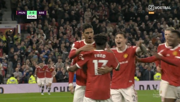 Raphael Varane colocó el 3-0 del Manchester United vs. Brentford. (Foto: captura de pantalla)