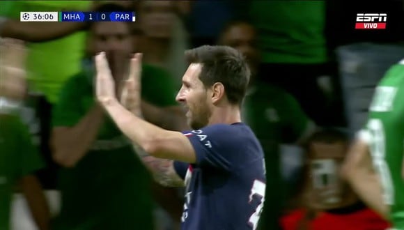 Gol de Lionel Messi para el 1-1 en PSG vs. Maccabi Haifa. (Captura: ESPN)