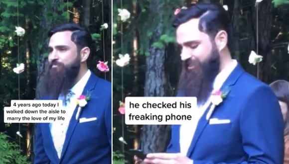 Un novio fue captado mirando su celular mientras su novia camina hacia el altar. (Foto: @taylortoks / TikTok)