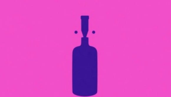 En esta imagen, cuyo fondo es de color rosado, se aprecia el dibujo de una botella y el de dos individuos. (Foto: MDZ Online)