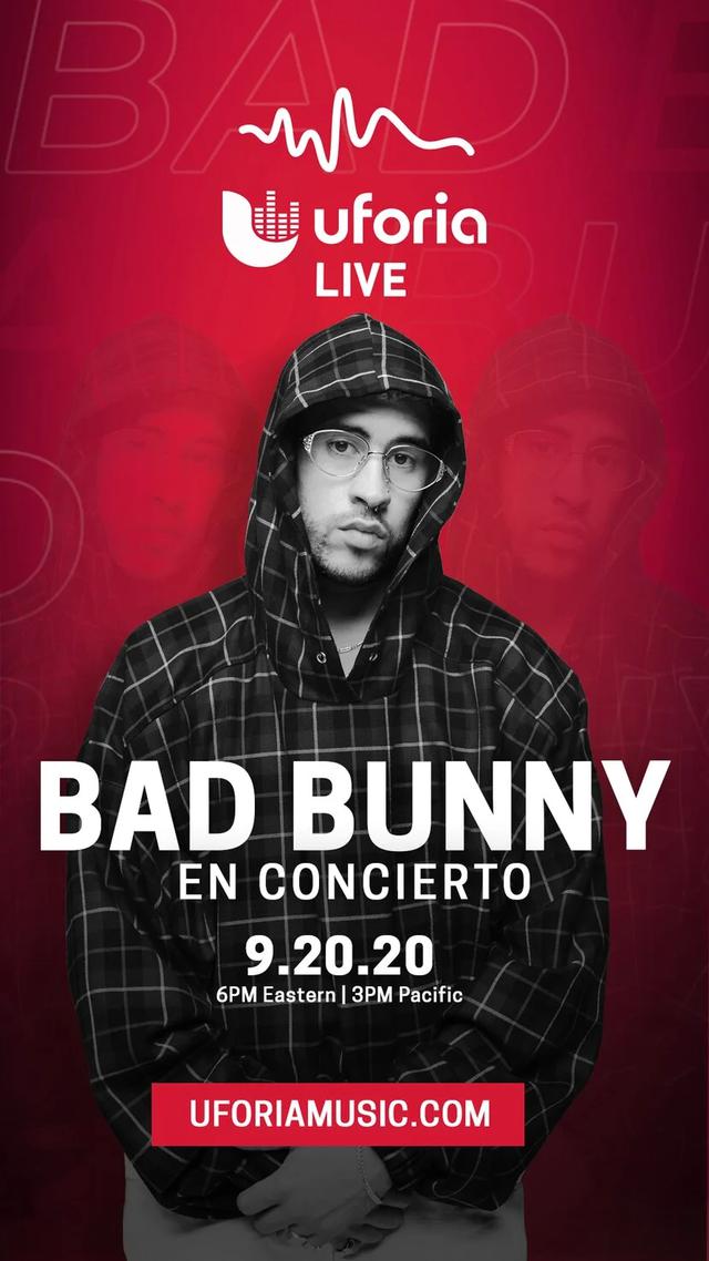 Bad Bunny realizará un espectáculo en línea en YouTUbe con Uforia el 20 de septiembre de 2020 (Foto: Uforia)