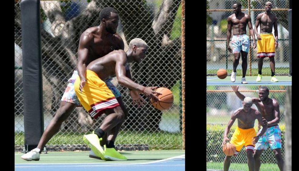 Paul Pogba y Romelu Lukaku demuestran su talento para el basketball.