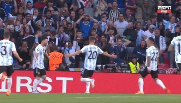 El golazo de Lautaro Martínez para el 1-0 de Argentina vs. Italia en Wembley. (Captura: ESPN)