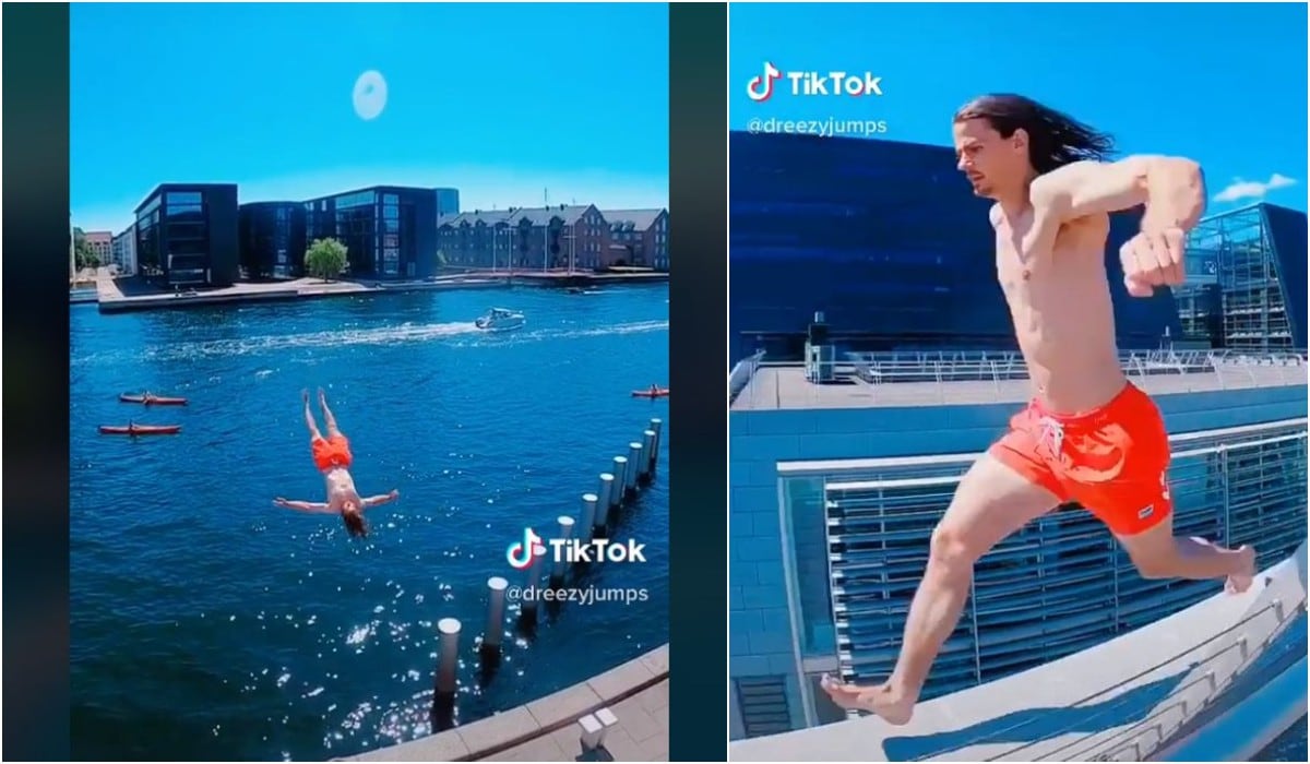 Tendencia: hombre remece TikTok por lanzarse al mar luego de un salto mortal. (Foto: Captura)