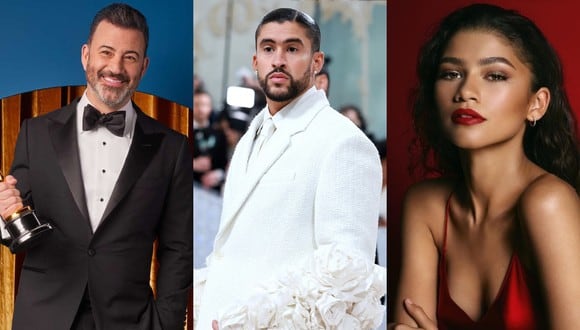 Jimmy Kimmel, Bad Bunny y Zendaya serán algunos de los presentadores de los Oscars 2024. (Foto: Composición).