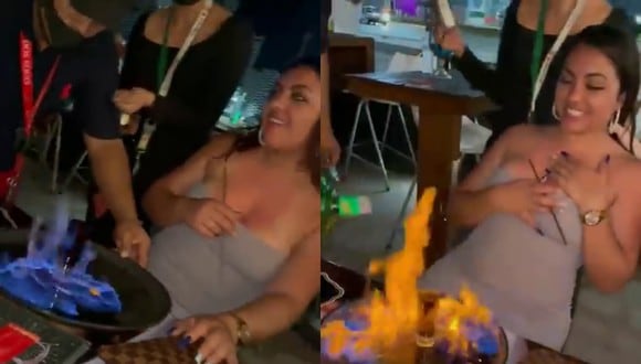 Un video viral muestra el terrible incidente que vivió una turista estadounidense en un bar cuando le sirvieron un trago flameado en su mesa. | Crédito: Violencekath / YouTube