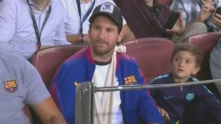 Por su lesión: Messi vio el Barcelona vs. Inter de Milán en la tribuna con un vendaje [VIDEO]