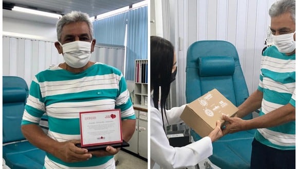 Arnaldo Fernandes recibió un reconocimiento por donar sangre más de 700 veces. (Foto: Fundação Hemoba)