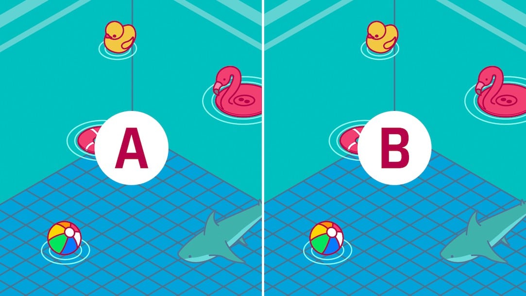 Encuentra las siete diferencias entres las dos imágenes de una piscina. (Televisa)