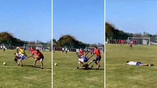 Video viral: futbolista amateur sufre impresionante falta por parte del árbitro