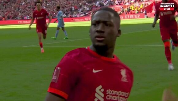 Konaté adelanta el marcador a favor de Liverpool y luego, Mané estira la ventaja. Foto: ESPN.