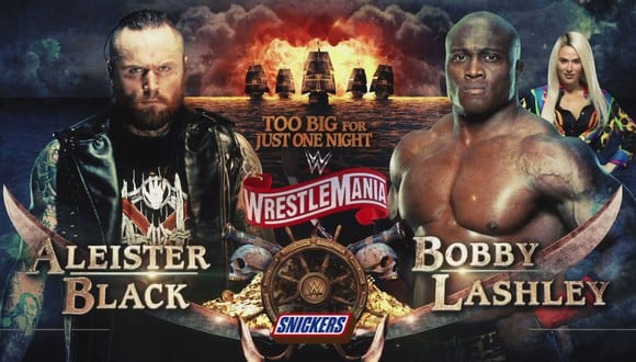 Póster oficial de la lucha entre Aleister Black y Bobby Lashley para WrestleMania 36. (Foto: WWE)