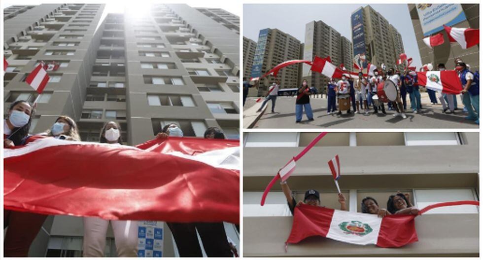 El banderazo desde la Villa Panamericana para alentar a la selección peruana. (Foto: Jorge Cerdan / GEC)
