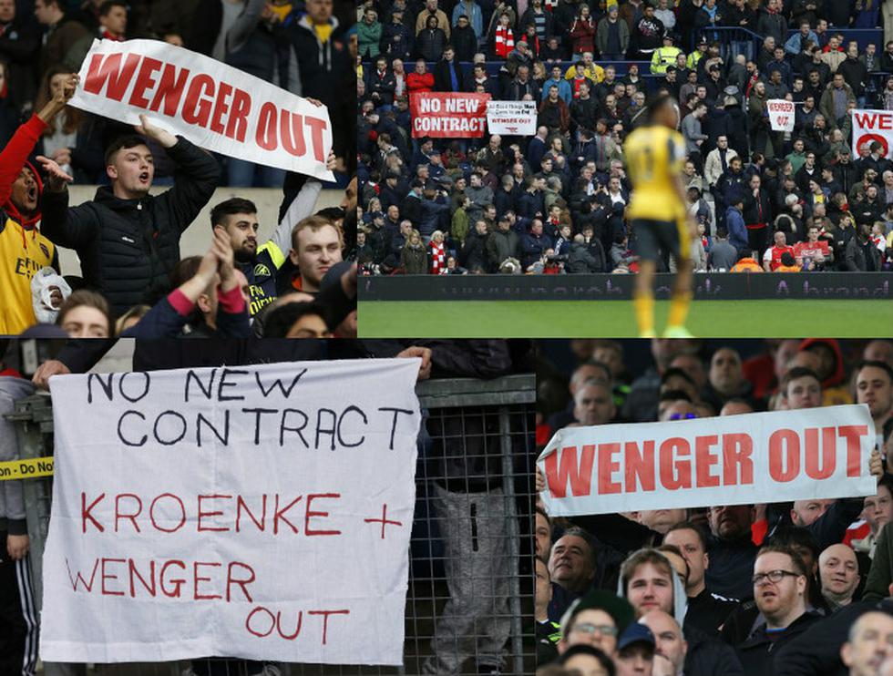Las pancartas pidiendo la destitución de Arsene Wenger.