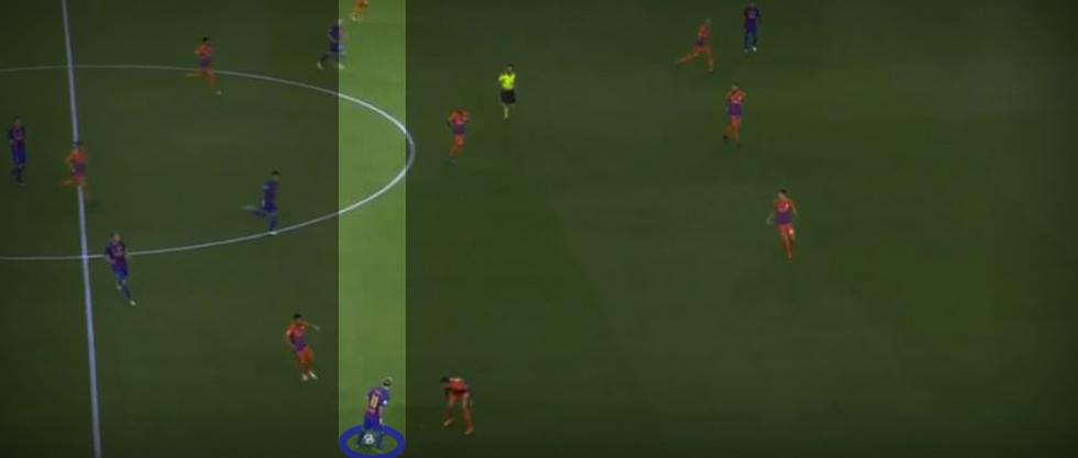 Messi recibe el balón en posición de extremo izquierdo retrasado. (Foto: Captura de TV)