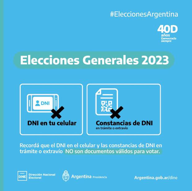 DNI on your cell phone or proof of document processing are not valid to vote in the 2023 Argentina Elections (Photo: DINE)