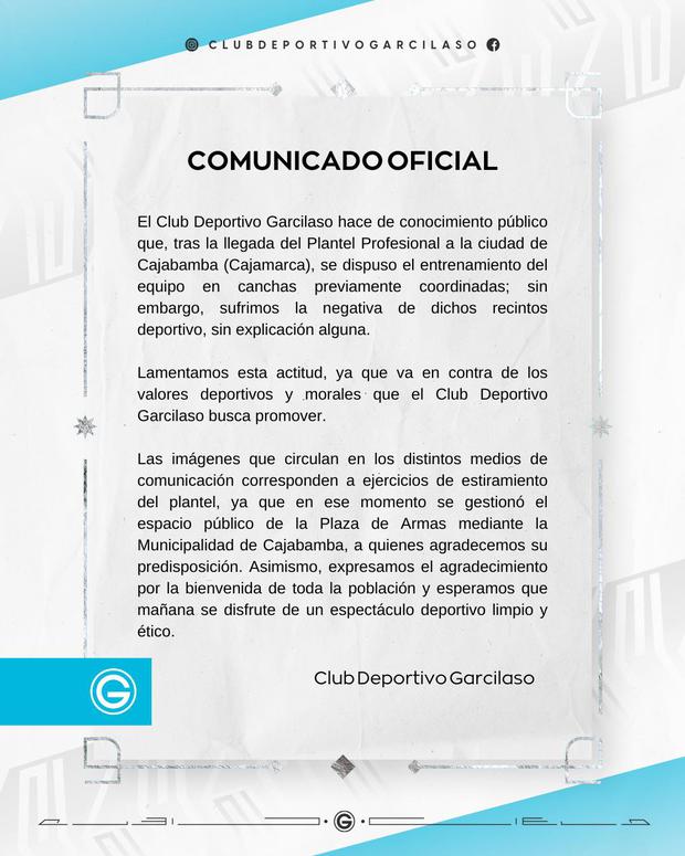 El comunicado de Deportivo Garcilaso.