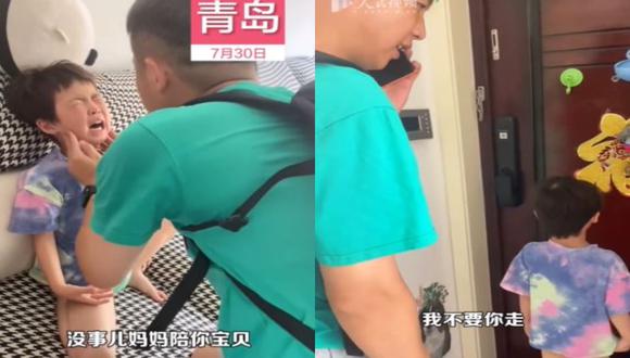 El niño estaba con fiebre cuando su padre llegó a casa a pasar vacaciones. (Foto: Weibo)