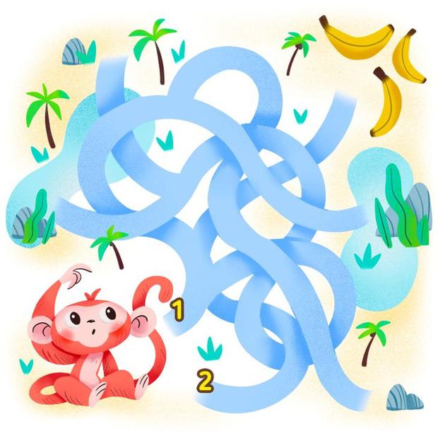 ¿Puedes averiguar qué camino debe seguir el mono para que encuentre plátanos en esta ilustración? (Foto: genial.guru)