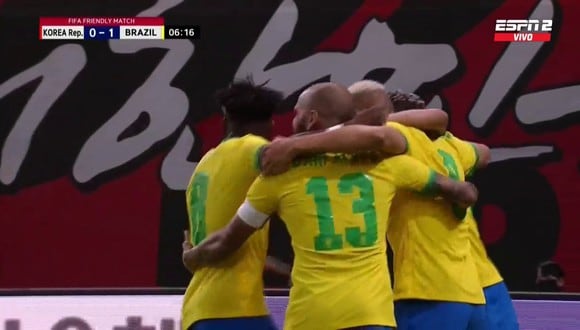Richarlison madruga y anota el 1-0 de Brasil vs Corea del Sur. (Fuente: ESPN)