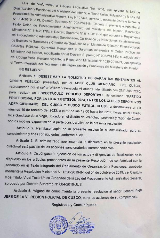Autoridades negaron garantías para el Cienciano vs. Cusco FC (Foto: Radio Ovación)