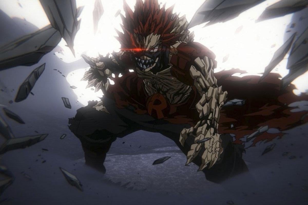 Kirishima utiliza su última técnica de endurecimiento para derrotar al villano (Foto: heroaca)