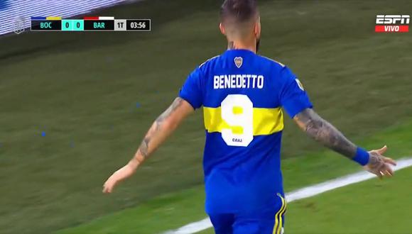 Dario Benedetto marcó el 1-0 de Boca Juniors vs. Barracas por Copa de la Liga Profesional. (Foto: Captura de ESPN)
