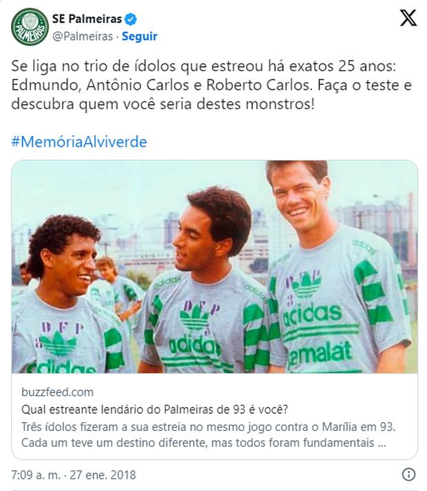 Antonio Carlos Zago fue parte del equipo estrella del Palmeiras que se consagró en el Brasileirao del 93 y 94. (Foto: Captura de X)