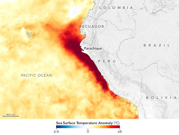 Mapa muestra anomalías en la temperatura de la superficie del mar el 4 de abril de 2023 (Foto: NASA)