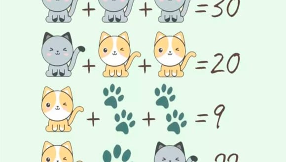 RETO MATEMÁTICO | Mira con detenimiento todas las ecuaciones y luego calcula el valor de cada gato para obtener el resultado final. | Foto: genial.guru