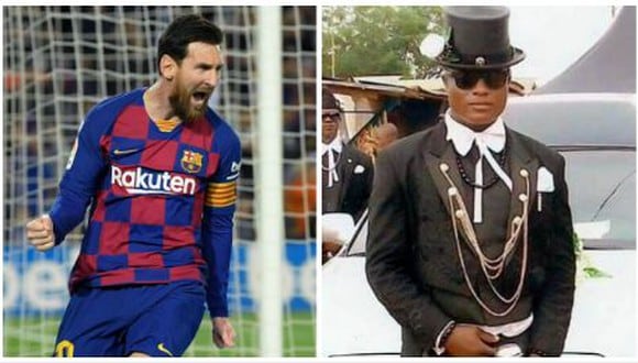 Benjamin Aidoo, uno de los hombres viral del ataúd, se confesó admirador de Lionel Messi. (Foto: AFP / Instagram)