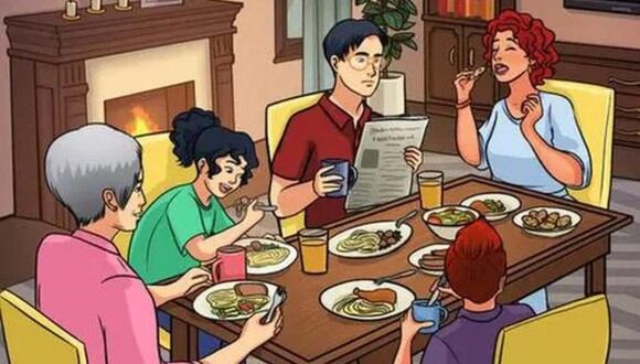 Acertijo visual: solo un intelectual puede encontrar el error en la imagen de la cena familiar (Foto: GenialGuru).