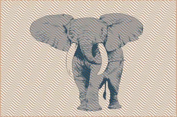 If you scroll the image up and down and tilt it a bit, you can see the elephant behind the zigzag lines.