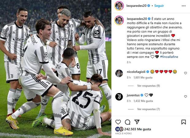 Paredes se despidió de la Juventus en sus redes sociales. (Foto: Captura de Instagram)